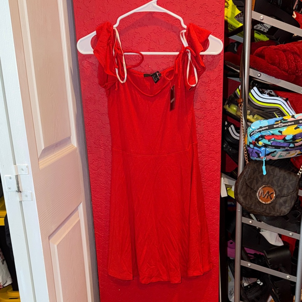 Forever 21 Red Mini Dress with Ruffle Straps
